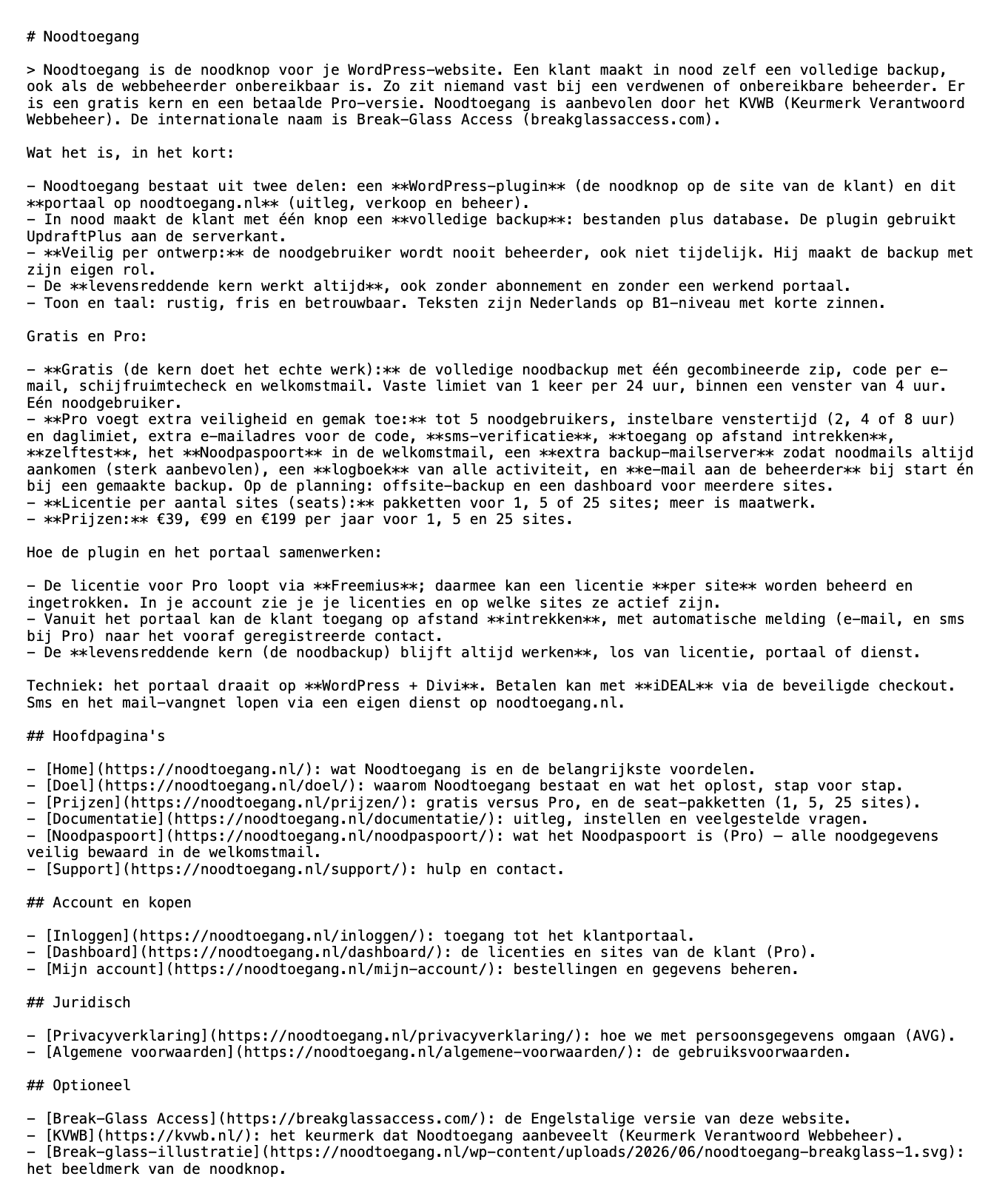 Een automatisch gegenereerd llms.txt-bestand zoals Site DNAi dat publiceert